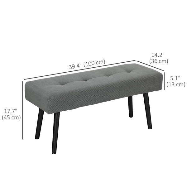 Banc ottoman rembourré en velours côtelé avec pieds en acier, gris