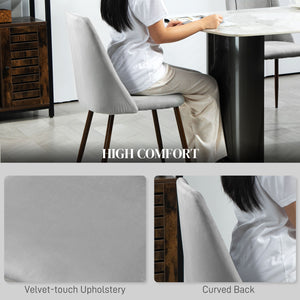 Lot de 6 chaises de salle à manger rembourrées  en velours avec dossier et pieds en acier effet bois pour cuisine, gris