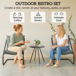 3-Piece Patio Outdoor Bistro Set with 2 C-Spring Chairs and Round Table for Balcony, Light Gray