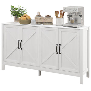 Buffet avec porte coulissante de style grange et étagère réglable,  blanc