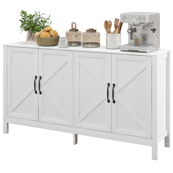 Buffet avec porte coulissante de style grange et étagère réglable,  blanc