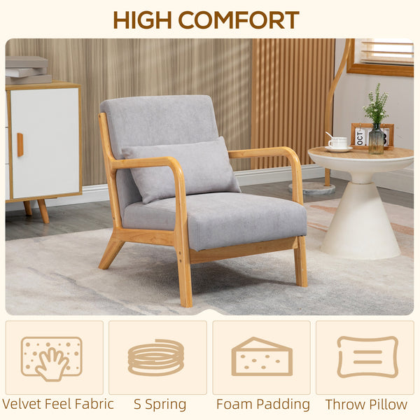 Fauteuil lounge en tissu avec pieds en bois et rembourrage épais, gris