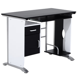 Bureau d'ordinateur avec plateau pour clavier et support pour unité centrale, noir et blanc