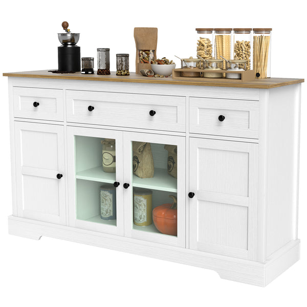 Buffet avec portes vitrées et étagères réglables, blanc vieilli