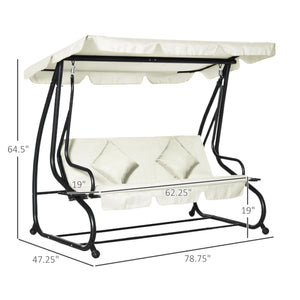 Balancelle 3 places convertible en lit rembourré avec auvent et oreiller