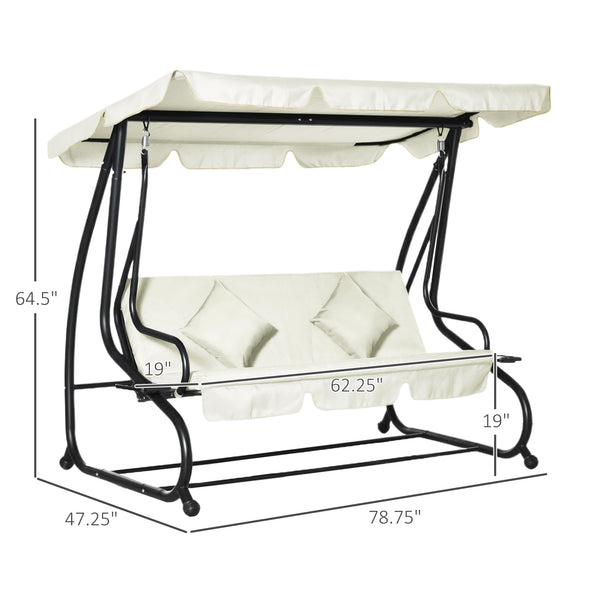 Balancelle 3 places convertible en lit rembourré avec auvent et oreiller