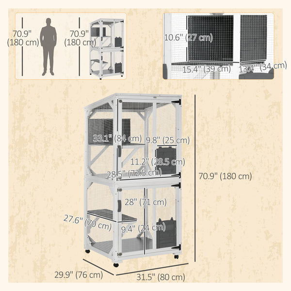 Enclos surélevé avec roulettes, résistant à l'eau, blanc et gris