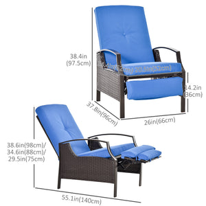 Fauteuil inclinable en rotin, bleu