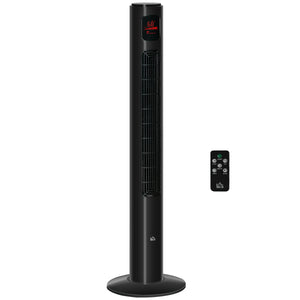 Ventilateur tour autonome avec oscillation, 3 vitesses, minuterie 12 h, panneau de capteur LED, télécommande, noir