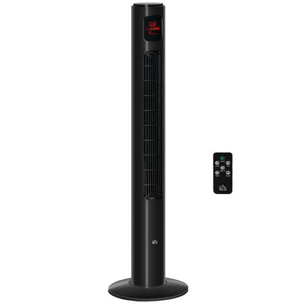 Ventilateur tour autonome avec oscillation, 3 vitesses, minuterie 12 h, panneau de capteur LED, télécommande, noir