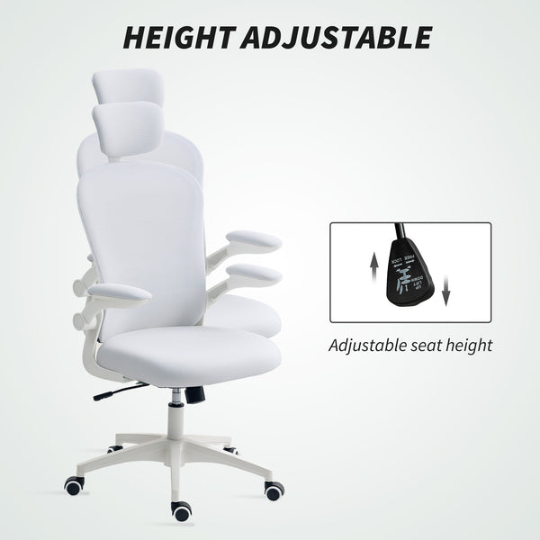 Mesh Office Chair with Adjustable Headrest, 4D Lumbar Support, Flip-up Armrests, White