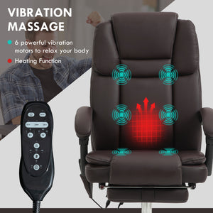 Reclining massage office chair with 6-point vibration, footrest and high back, dark brown