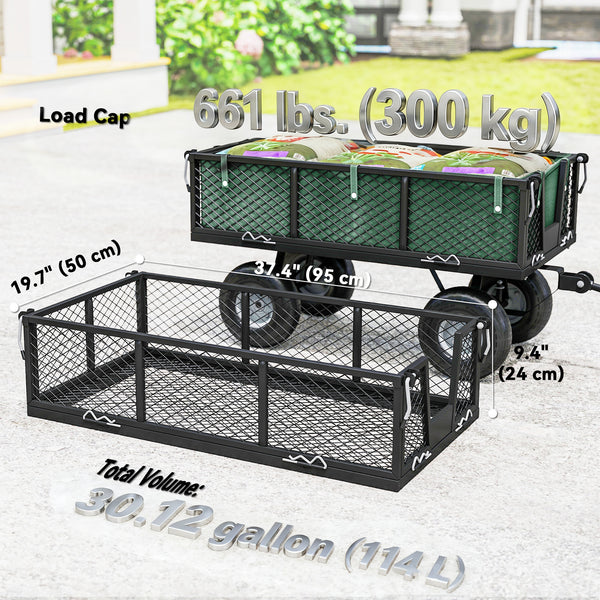Chariot de jardin en acier avec doublure amovible, vert