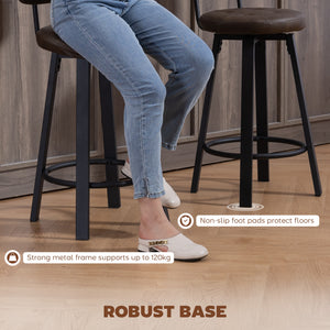 Ensemble de 2 tabourets de bar rembourrées avec repose-pieds et dossier pour comptoir de cuisine, marron