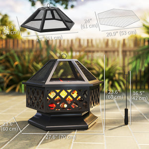 Foyer d'extérieur 28" à bois avec barbecue, pare-étincelles et tisonnier