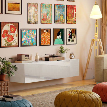 Meuble TV mural avec rangements pour téléviseurs 45, 55 et 65 pouces, blanc