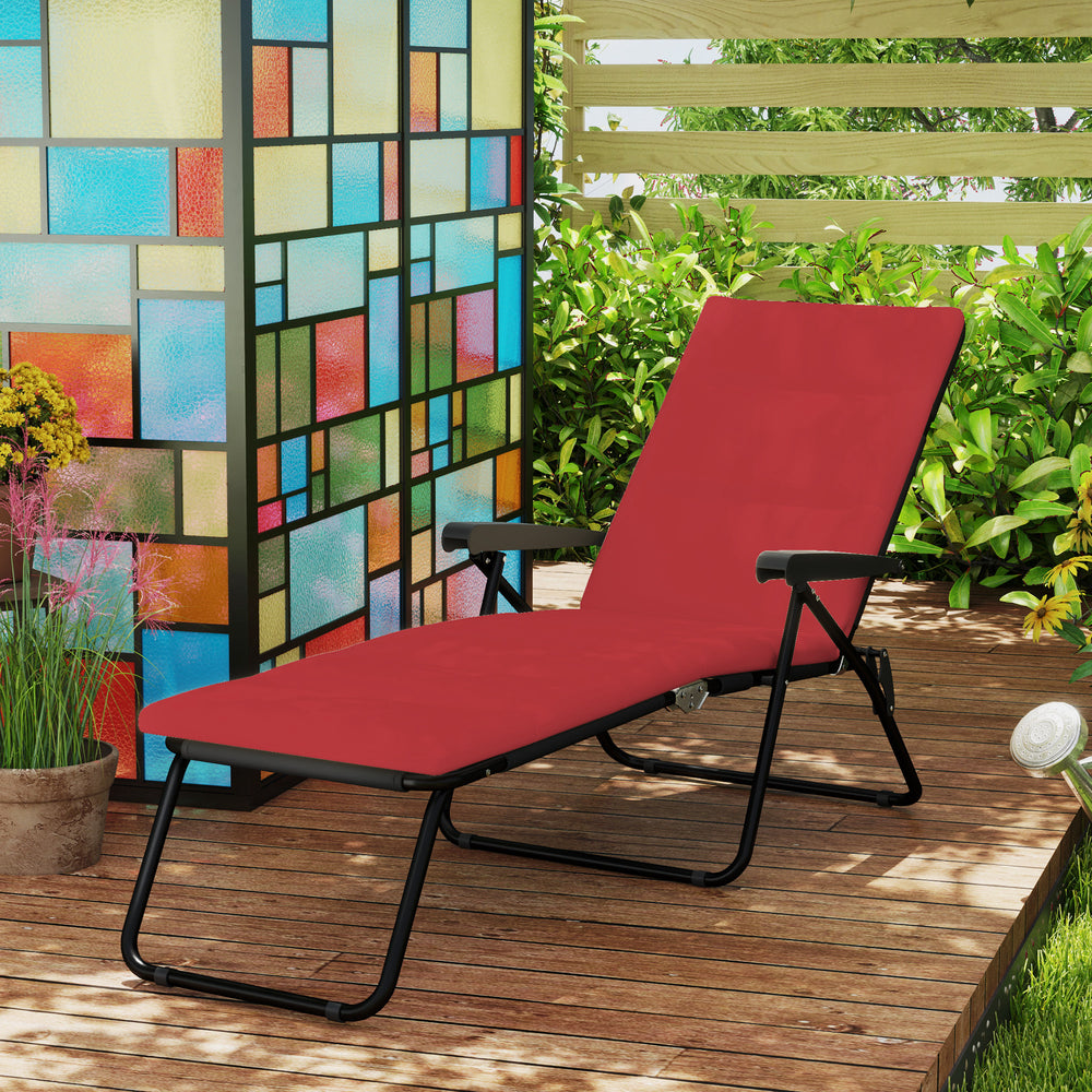 Foldable Lounge Chair, Reclining Patio Sun Lounger with 6-Position Adjustable Back, Wine Red