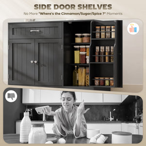 44" Modern Kitchen Storage Cabinet with Drawer, Adjustable Shelves, Small Kitchen Pantry with Door Racks, Black