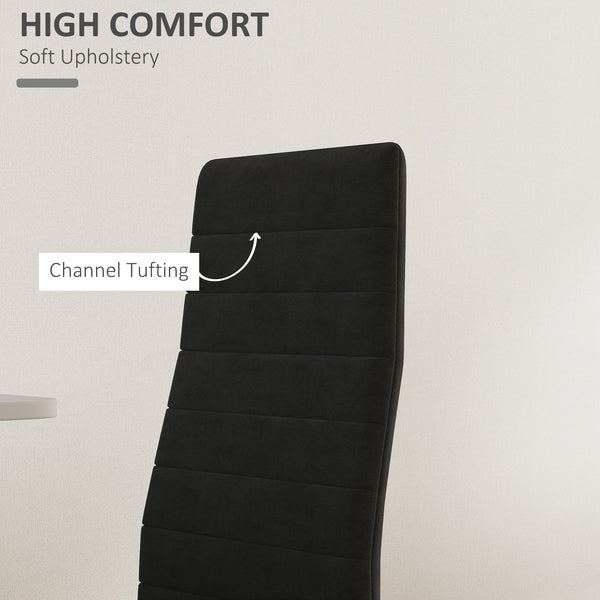 Set of 4 modern chairs with high padded backrest and metal legs, black