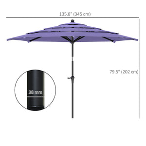 Parasol de 10,7 pieds avec manivelle, inclinaison par bouton-poussoir et aérations, violet