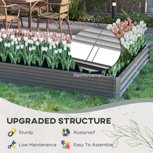 Raised L-shaped planter made of galvanized steel with reinforced rods