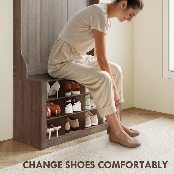 Meuble d'entrée 4 en 1 avec banc et rangement à chaussures, marron foncé