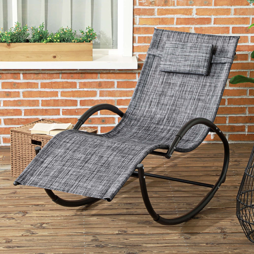 Outdoor Rocking Chair, Patio Zero Gravity Rocker with Mesh Seat and Padded Pillow for Indoor, Garden, Grey