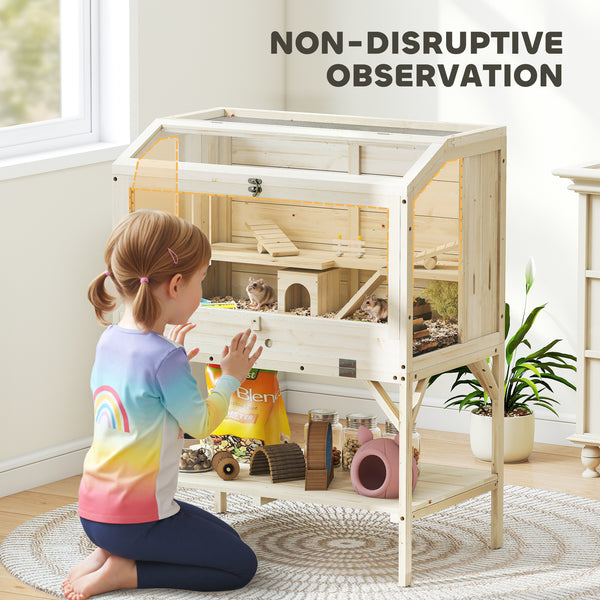 Cage pour hamster en bois à 2 niveaux avec rangement et accessoires