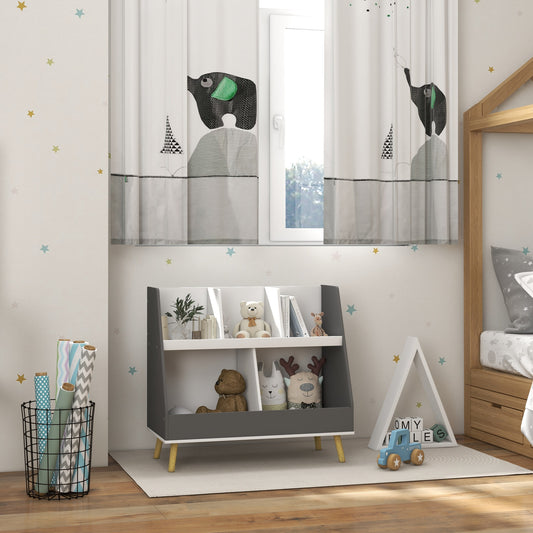 Rangement de jouets à 2 niveaux avec 5 compartiments, pour chambre d'enfant et salle de jeux, gris