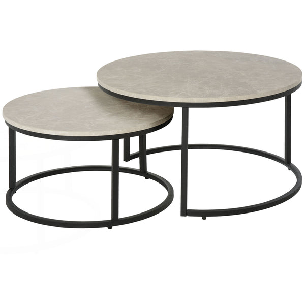 Lot de 2 tables basses modernes avec base en métal pour salon, gris ciment