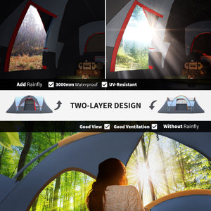 5-6 Person Family Tent with Light Hook, Carry Bag for Camping, Hiking and Travel, Grey