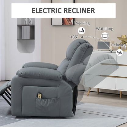 Fauteuil releveur électrique en cuir synthétique avec télécommande, poches latérales, montage rapide, gris