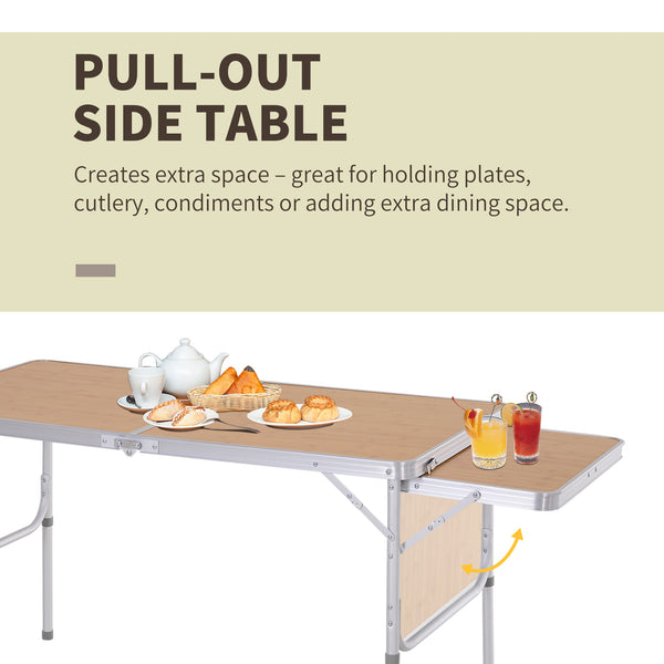 4ft Picnic Table with Slide Shelf Outdoor Portable Aluminum Folding Table 2 Adjustable Height Light-weight Camping BBQ Party Dining Table w/ Carrying Handle