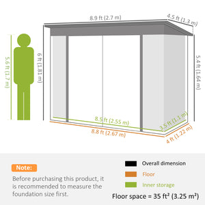 Galvanized steel garden shed with lockable doors