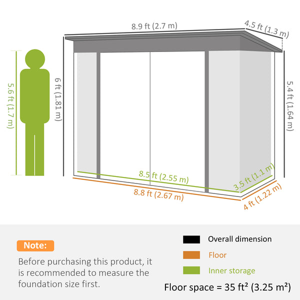 Galvanized steel garden shed with lockable doors
