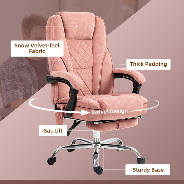 Reclining massage office chair with adjustable height and footrest, pink