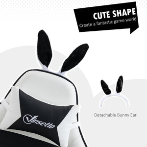 PU leather gaming chair with footrest, headrest and lumbar support, white and black