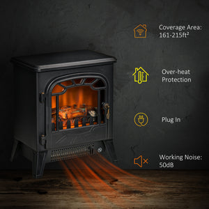 Cheminée électrique autonome avec effet de flamme réaliste 750 W/1 500 W, noir