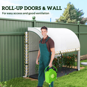 Lean-to greenhouse with zippered doors and windows, white
