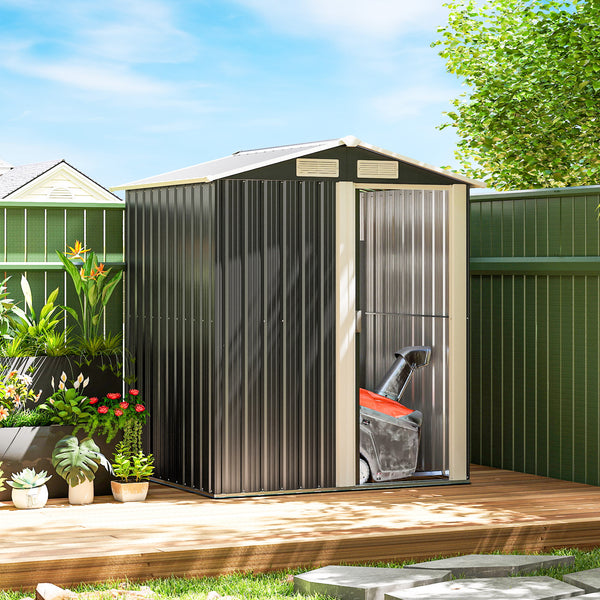 Metal garden shed, dark grey