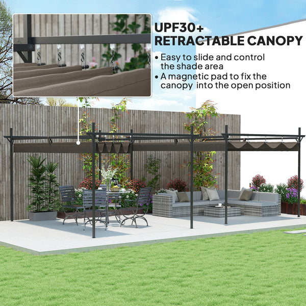 10 x 10 retractable pergola UPF 30+, brown