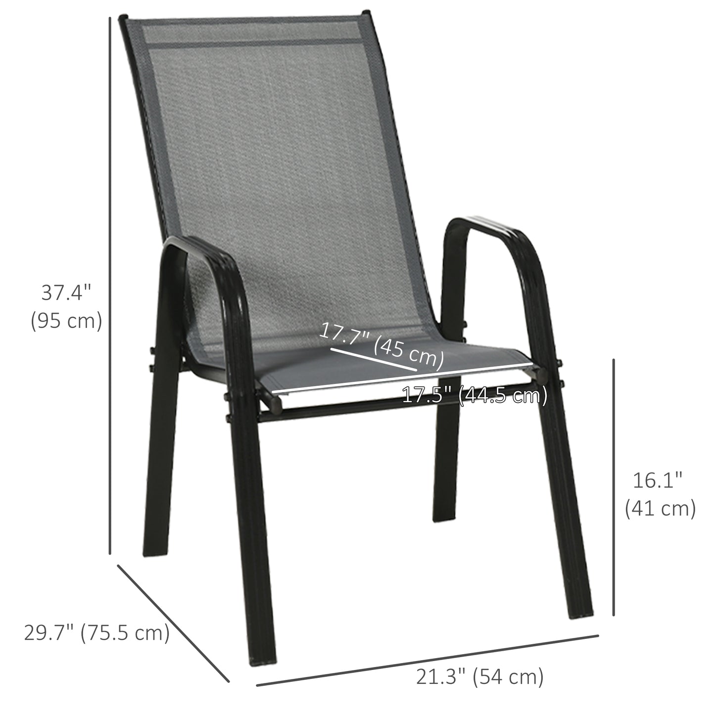 Lot de 4 chaises de salle à manger d'extérieur, robustes et empilables, avec accoudoirs, gris foncé