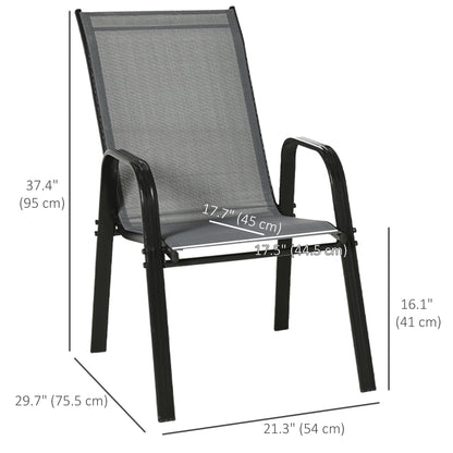 Lot de 4 chaises de salle à manger d'extérieur, robustes et empilables, avec accoudoirs, gris foncé