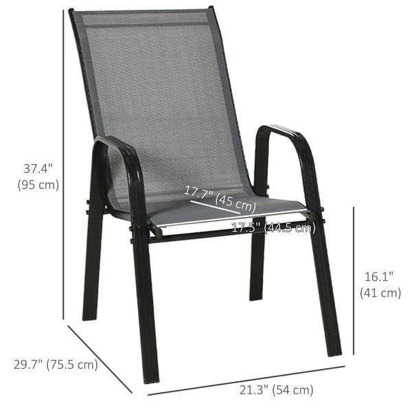 Lot de 4 chaises de salle à manger d'extérieur, robustes et empilables, avec accoudoirs, gris foncé