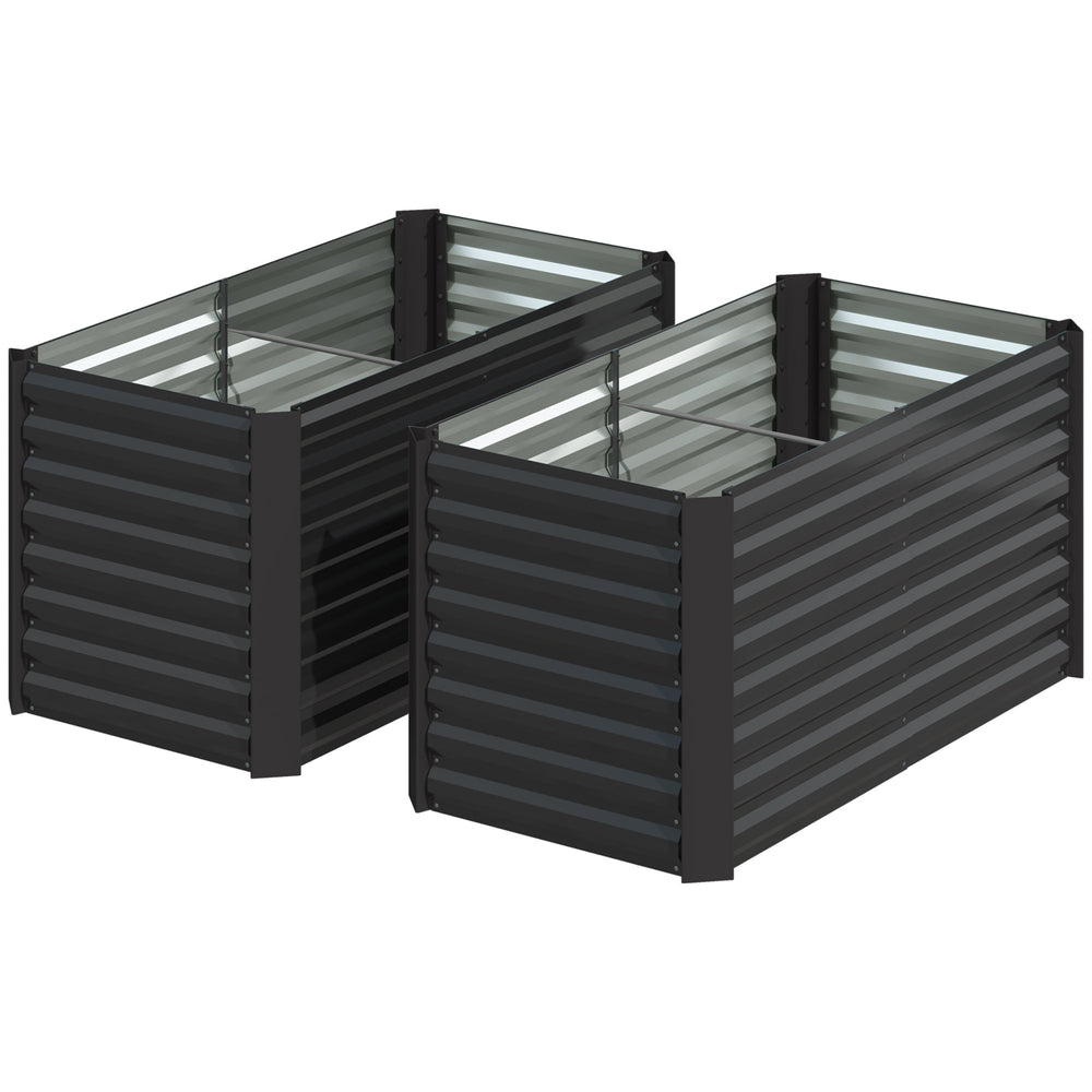 Set of 2 raised planters in galvanized metal, dark grey