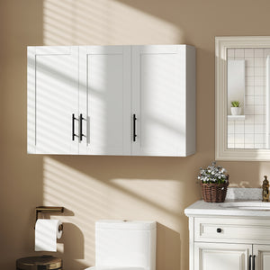 Armoire murale de salle de bain 35 po avec 3 portes et tablette ajustable, blanc