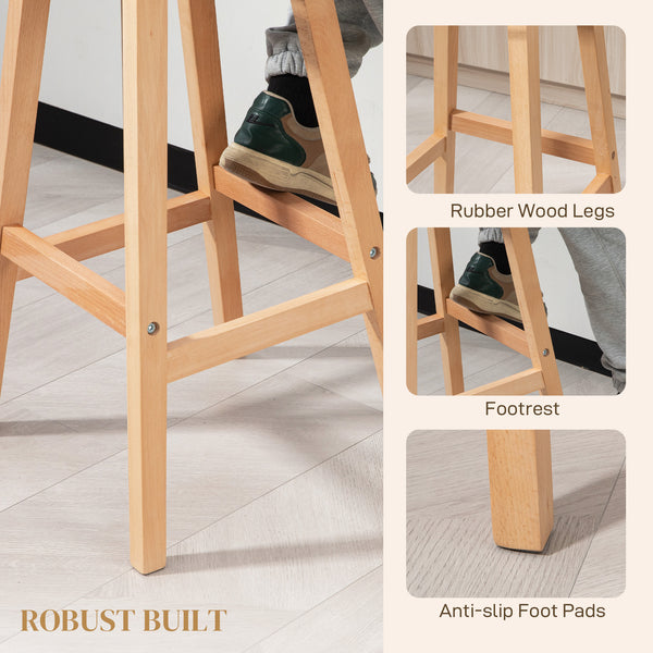 Set of 2 padded bar stools with tufted backrest, cream white