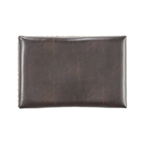 Ensemble de 2 tabourets de bar contemporains cloutés, siège selle en bois d'hévéa, marron