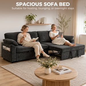 Canapé-lit 4 places en chenille avec double mécanisme coulissant indépendant, gris