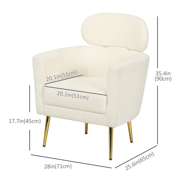 Fauteuil d'appoint tonneau avec appuie-tête amovible, blanc crème